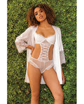 Coquette Stretch Mesh Ruffled Crotchless Teddy White LG - Image 4