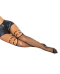 Coquette Fishnet Strap Thigh High Stockings Black O/S - Image 3