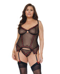 Coquette Mesh Underwire Garterbelt Bustier w/G-String Black 3X/4X