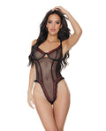 Coquette Stretch Mesh Underwire Teddy w/Ribbon Detail Black Medium