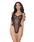 Coquette Stretch Mesh Underwire Teddy w/Ribbon Detail Black Small - Image 2