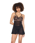 Coquette Lace and Mesh Underwire Babydoll w/Thong - Black/Rose Gold SM