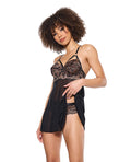 Coquette Lace and Mesh Underwire Babydoll w/Thong - Black/Rose Gold XL - Image 2