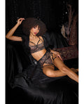Coquette Lace Underwire Bralette w/Thong & Garter - Black/Rose Gold MD - Image 4