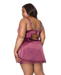 Coquette Scallop Lace Trimmed Stretch Satin Chemise w/Underwire Cups - Mauve Plum 1X/2X - Image 4