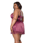 Coquette Scallop Lace Trimmed Stretch Satin Chemise w/Underwire Cups - Mauve Plum 3X/4X - Image 2