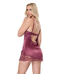 Coquette Scallop Lace Trimmed Stretch Satin Chemise w/Underwire Cups - Mauve Plum SM - Image 3