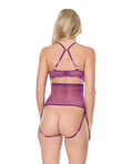 Coquette Metallic Stretch Lace & Mesh Teddy w/Detachable Panty - Purple LG - Image 4