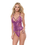 Coquette Metallic Stretch Lace & Mesh Teddy w/Detachable Panty - Purple SM