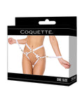 Coquette Satin Ribbon w/Elastic Harness & Cuffs Set - White/Gold O/S - Image 3