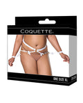 Coquette Satin Ribbon w/Elastic Harness & Cuffs Set - White/Gold QN - Image 3