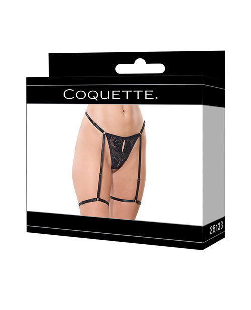 Coquette Lace Thong w/Garters and Bow Detail - Black XL