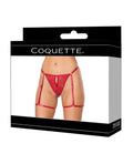 Coquette Lace Thong w/Garters and Bow Detail - Red XL - Image 4