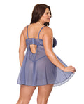 Coquette Twilight Fever Lace & Mesh Babydoll w/G-String - Navy 1X/2X - Image 3