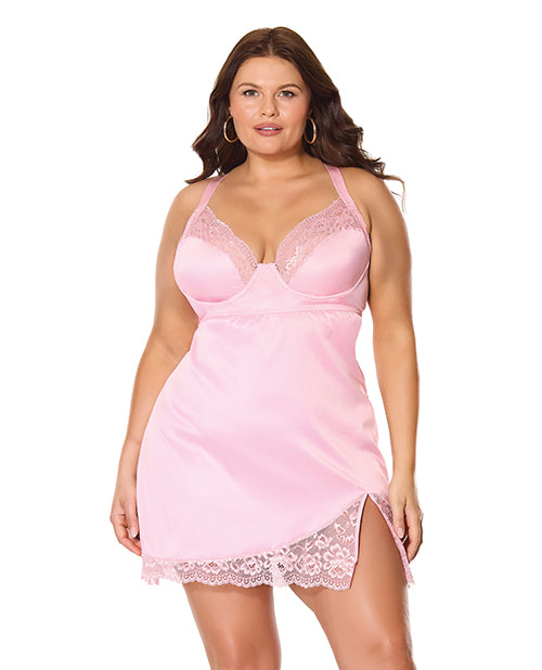 Coquette Kissed by Satin Underwire Chemise - Pink 3X/4X