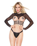 Darque Darque Stretch Mesh Long Sleeve Open Bust Crop Top Black OS - Image 3