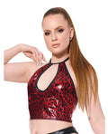 Darque Darque Metallic Wet Look Keyhole Halter Top - Red/Black LG - Image 2