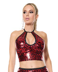 Darque Darque Metallic Wet Look Keyhole Halter Top - Red/Black SM - Image 4