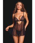 Coquette Pleasure Collection Pleasure Collection Feline Fatale Babydoll & G-String 2 pc Set - Black O/S - Image 4