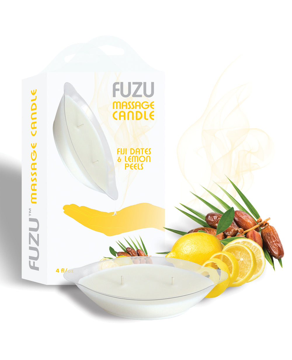 Fuzu Fuzu Massage Candle - 4 oz Fiji Dates & Lemon Peel