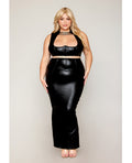 Dreamgirl Stretch Faux Leather Harness Bra & Long Slip Skirt - Black 1X