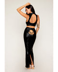Dreamgirl Stretch Faux Leather Harness Bra & Long Slip Skirt - Black MD - Image 2
