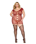 Red Diamond Seamless Chemise w/Rhinestone Accents & Mini Suspender Clips - Ox Blood QN