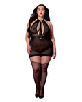Red Diamond Stretch Mesh and Faux Leather Gartered Chemise w/Removable Flogger - Black QN