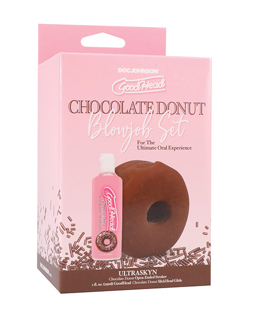 GoodHead GoodHead - Chocolate Donut Blowjob Set Includes Stroker & Slick Head Glide - 1 oz Bottle Choc.