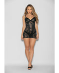 Flame Fetish by Escante Flame Fetish Boss Lady Lace Up Back Chemise & Wide Band Thong Black LG