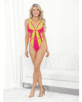 Escante Festival Wear Strappy Teddy w/Brazilian Back Neon LG