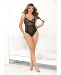 Escante Raised Embroidery Open Crotch Teddy Black SM