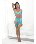Escante Lace & Mesh Underwire Bra, Garterbelt & G-String Malibu Blue MD