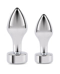 Gemsations Gemsations 2 pc 3.25" & 3.7" Tapered Bling Bling Metal Butt Plug Training Set - Silver - Image 3