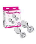 Gemsations Gemsations 2 pc 3.25" & 3.7" Tapered Bling Bling Metal Butt Plug Training Set - Silver - Image 5