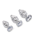 Gemsations Gemsations 3 pc 2.95" & 3.25" & 3.7" Ripple Bling Bling Metal Butt Plug Training Set - Silver - Image 2