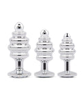 Gemsations Gemsations 3 pc 2.95" & 3.25" & 3.7" Ripple Bling Bling Metal Butt Plug Training Set - Silver - Image 3