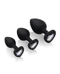 Gemsations Gemsations 3 pc 2.75" & 3.15" & 3.7" Silicone Bling Bling Heart Butt Plug Training Set - Black - Image 2