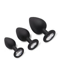 Gemsations Gemsations 3 pc 2.75" & 3.15" & 3.7" Silicone Bling Bling Butt Plug Training Set - Black - Image 2