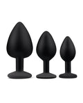 Gemsations Gemsations 3 pc 2.75" & 3.15" & 3.7" Silicone Bling Bling Butt Plug Training Set - Black - Image 3
