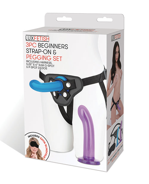 Lux Lux Fetish 3 pc Beginners Strap On & Pegging Set - Multi Color