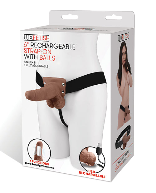 Lux Lux Fetish 6" Rechargeable Strap On w/Balls - Brown