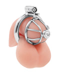 Lockmaster Lockmaster Stainless Steel Inverted Micro Chastity Cage w/Urethral Straw - Silver - Image 2