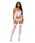 Elegant Moments Victoria Eyelash Lace Underwire Bralette w/Garter Panty 2 pc Set - White MD