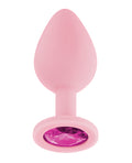 Luv Inc. Luv Inc. Jeweled Silicone Butt Plug w/Three Stones - Medium Light Pink - Image 2