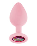 Luv Inc. Luv Inc. Jeweled Silicone Butt Plug w/Three Stones - Medium Light Pink - Image 3