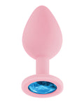 Luv Inc. Luv Inc. Jeweled Silicone Butt Plug w/Three Stones - Medium Light Pink - Image 4