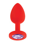 Luv Inc. Luv Inc. Jeweled Silicone Butt Plug w/Three Stones - Small Red - Image 2