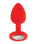 Luv Inc. Luv Inc. Jeweled Silicone Butt Plug w/Three Stones - Small Red - Image 3