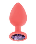 Luv Inc. Luv Inc. Jeweled Silicone Butt Plug w/Three Stones - Large Coral - Image 2